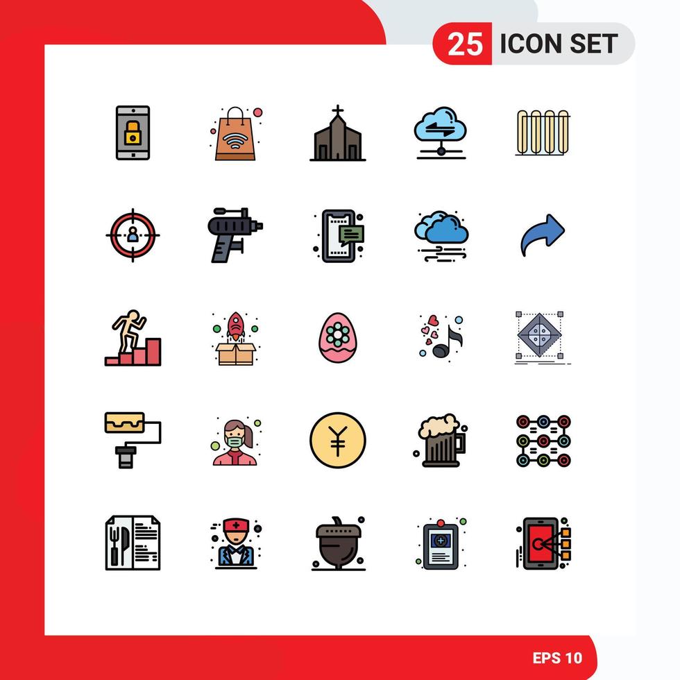 conjunto de 25 iconos modernos de la interfaz de usuario signos de símbolos para la batería enviar elementos de diseño de vectores editables del monasterio de la nube del edificio