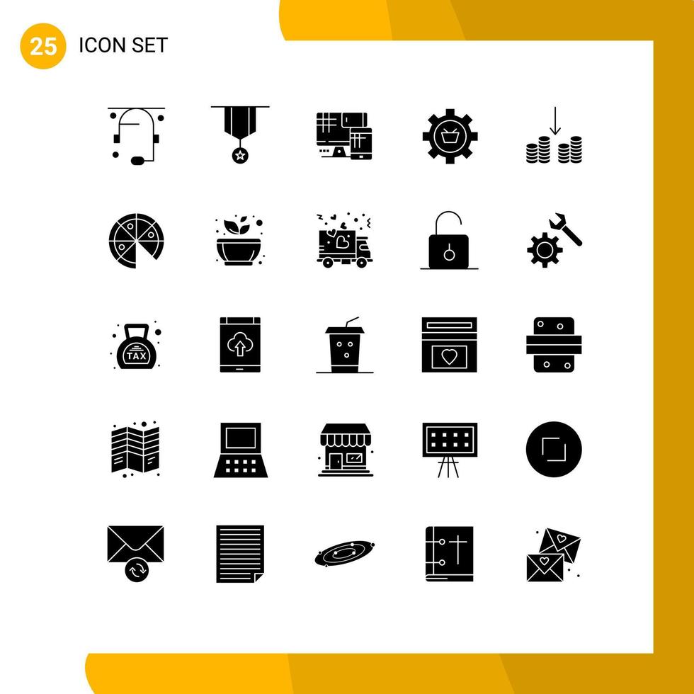 Pack of 25 Modern Solid Glyphs Signs and Symbols for Web Print Media such as gear e star configuration education Editable Vector Design Elements