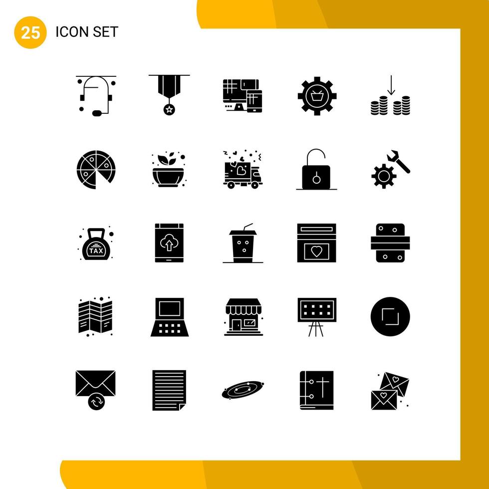 paquete de 25 signos y símbolos de glifos sólidos modernos para medios de impresión web, como elementos de diseño de vectores editables de educación de configuración de engranajes y estrellas