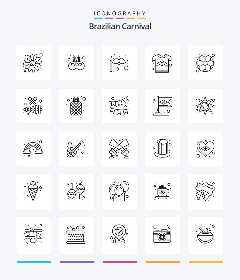 creativo paquete de iconos de contorno del carnaval brasileño 25, como el fútbol. bola. traje. camiseta de manga corta. país vector