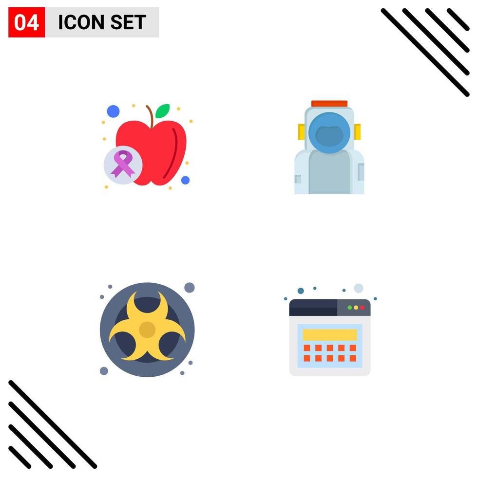 Set of 4 Modern UI Icons Symbols Signs for apple gas food spaceman pollution Editable Vector Design Elements