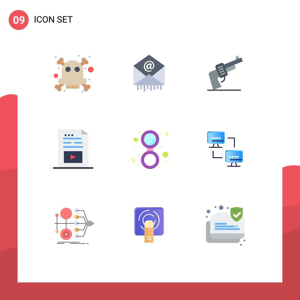 Pack of 9 Modern Flat Colors Signs and Symbols for Web Print Media such as make music hand multimedia file Editable Vector Design Elements