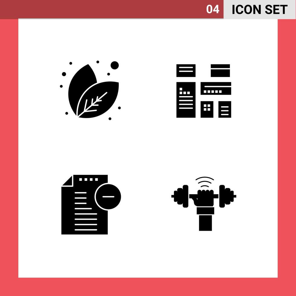 Pictogram Set of 4 Simple Solid Glyphs of leaf file native marketing dumbbell Editable Vector Design Elements