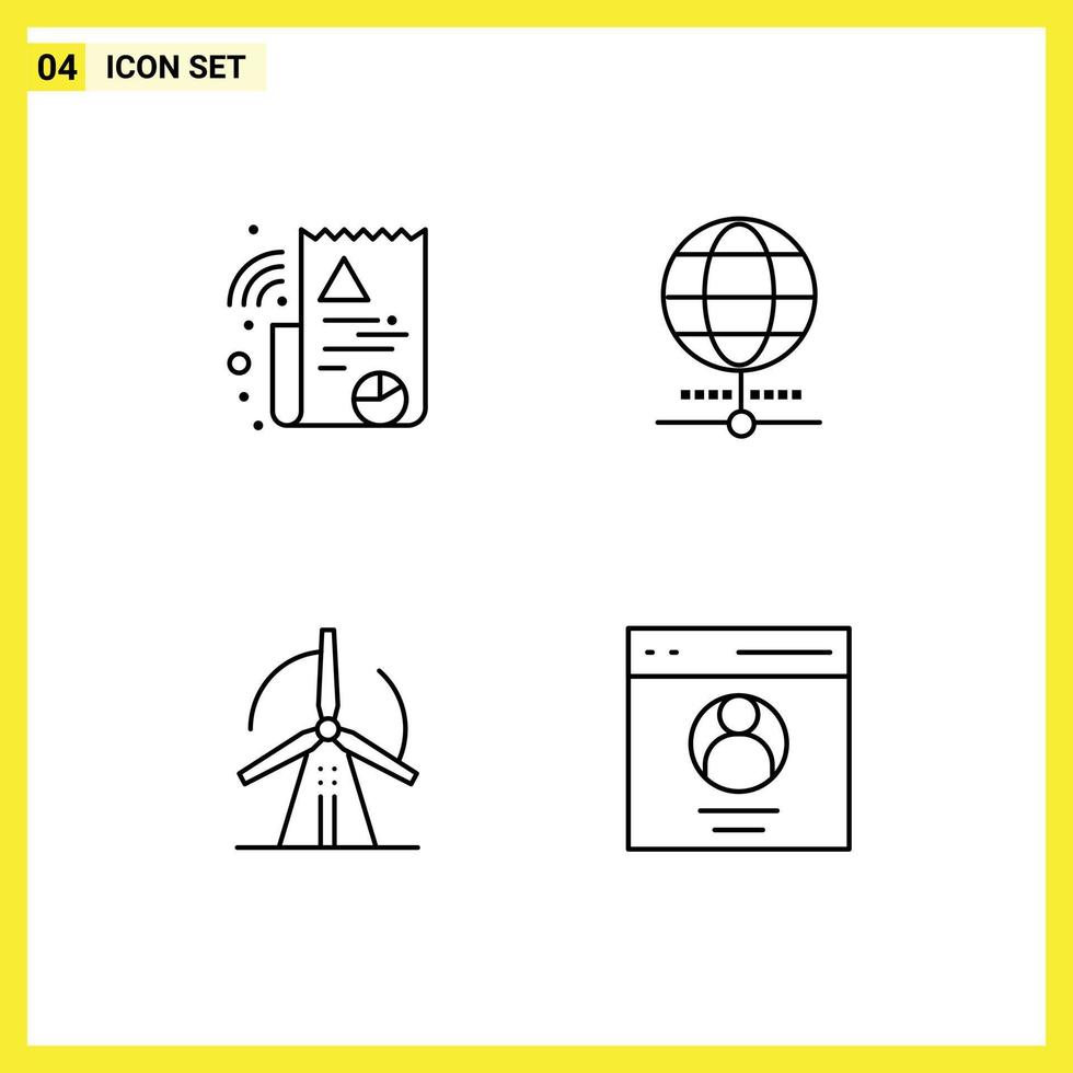 4 User Interface Line Pack of modern Signs and Symbols of digital energy globe world communication Editable Vector Design Elements