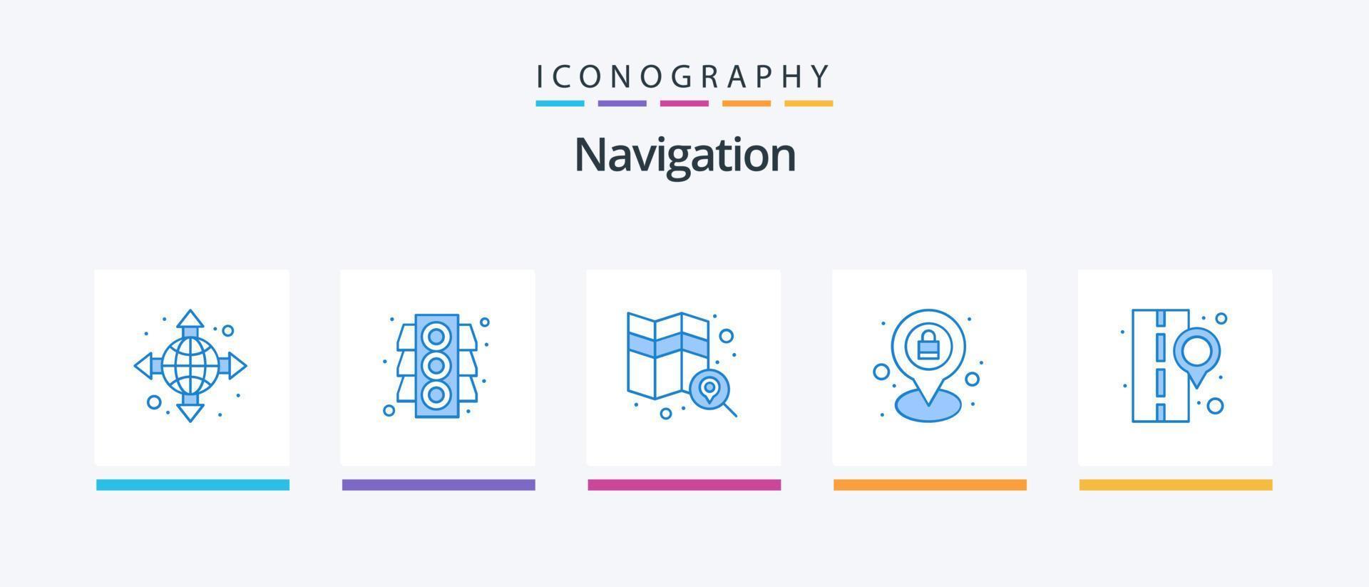 paquete de iconos de navegación azul 5 que incluye . calle. buscar. la carretera. alfiler. diseño de iconos creativos vector