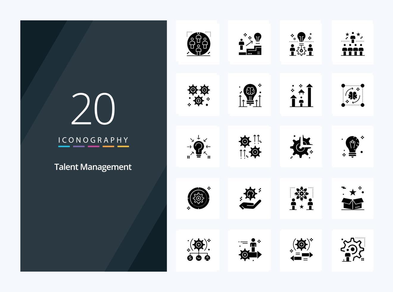 20 icono de glifo sólido de gestión de talento para presentación vector