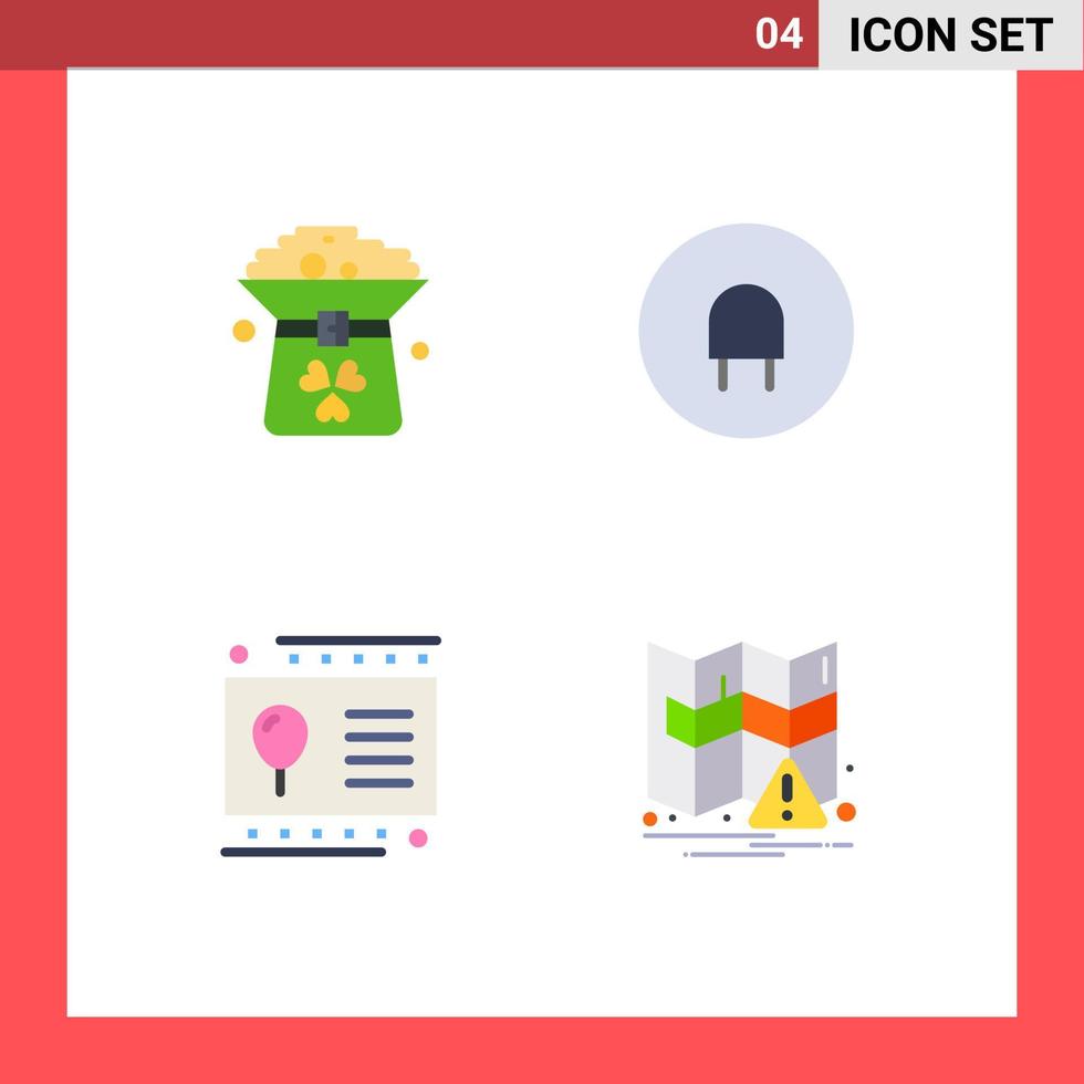 Group of 4 Modern Flat Icons Set for clover holiday hat electric party Editable Vector Design Elements