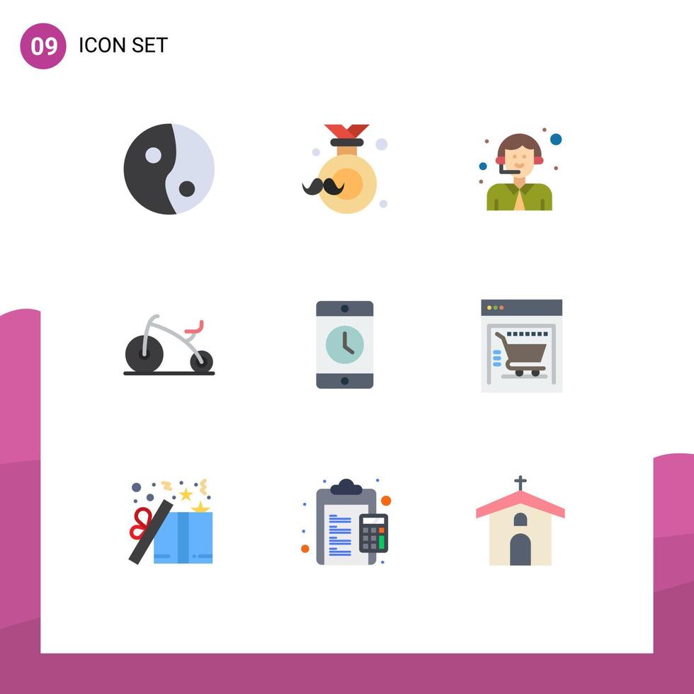 Set of 9 Modern UI Icons Symbols Signs for phone devices delivery cellphone bicycle Editable Vector Design Elements
