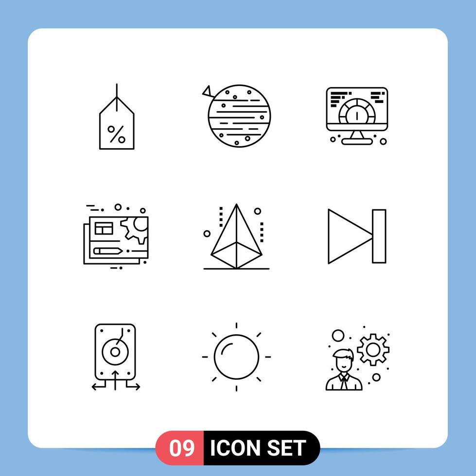 Modern Set of 9 Outlines Pictograph of edit gear earth file serving Editable Vector Design Elements