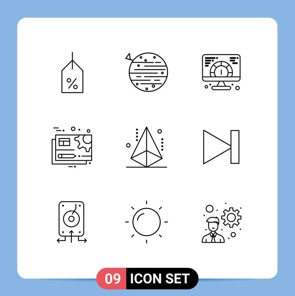conjunto moderno de 9 esquemas pictográficos de edición de archivos de tierra de engranajes que sirven elementos de diseño de vectores editables