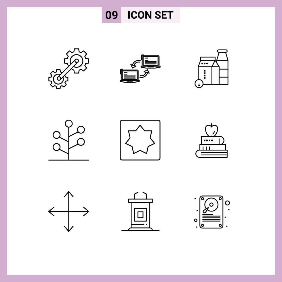 paquete de contorno de 9 símbolos universales de elementos de diseño de vector editables de compras de jardín de sincronización de naturaleza de bebé