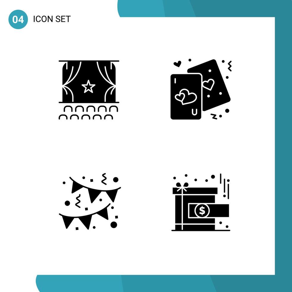 Editable Vector Line Pack of Simple Solid Glyphs of cinema love performance heart decoration Editable Vector Design Elements