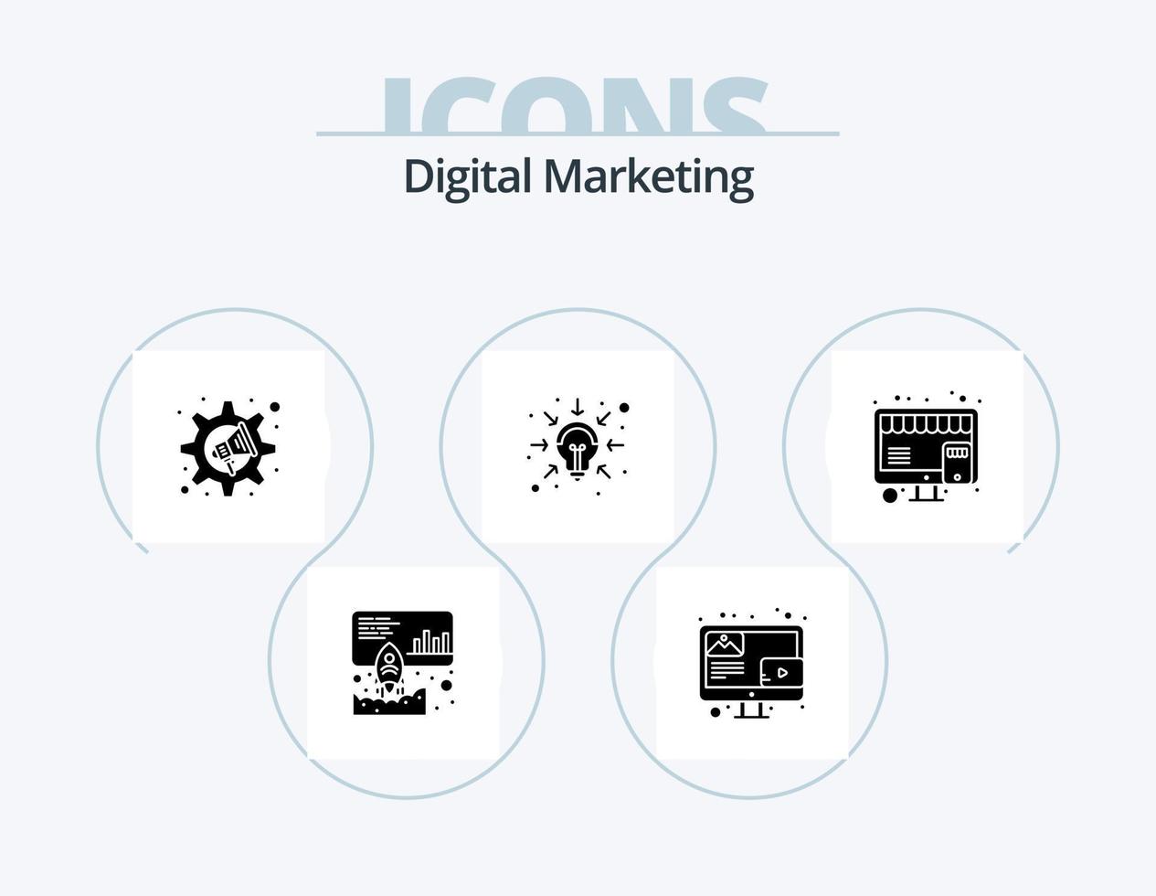 paquete de iconos de glifo de marketing digital 5 diseño de iconos. en línea. soluciones marketing. inteligencia. negocio vector