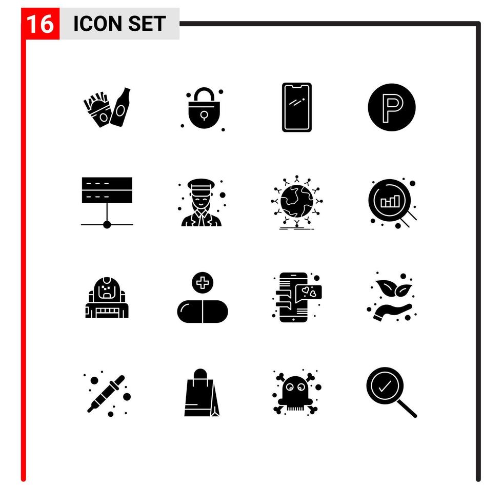 16 Solid Glyph concept for Websites Mobile and Apps server data mobile admin camping Editable Vector Design Elements