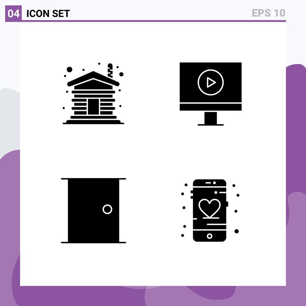 Pictogram Set of 4 Simple Solid Glyphs of house gate home video home door Editable Vector Design Elements