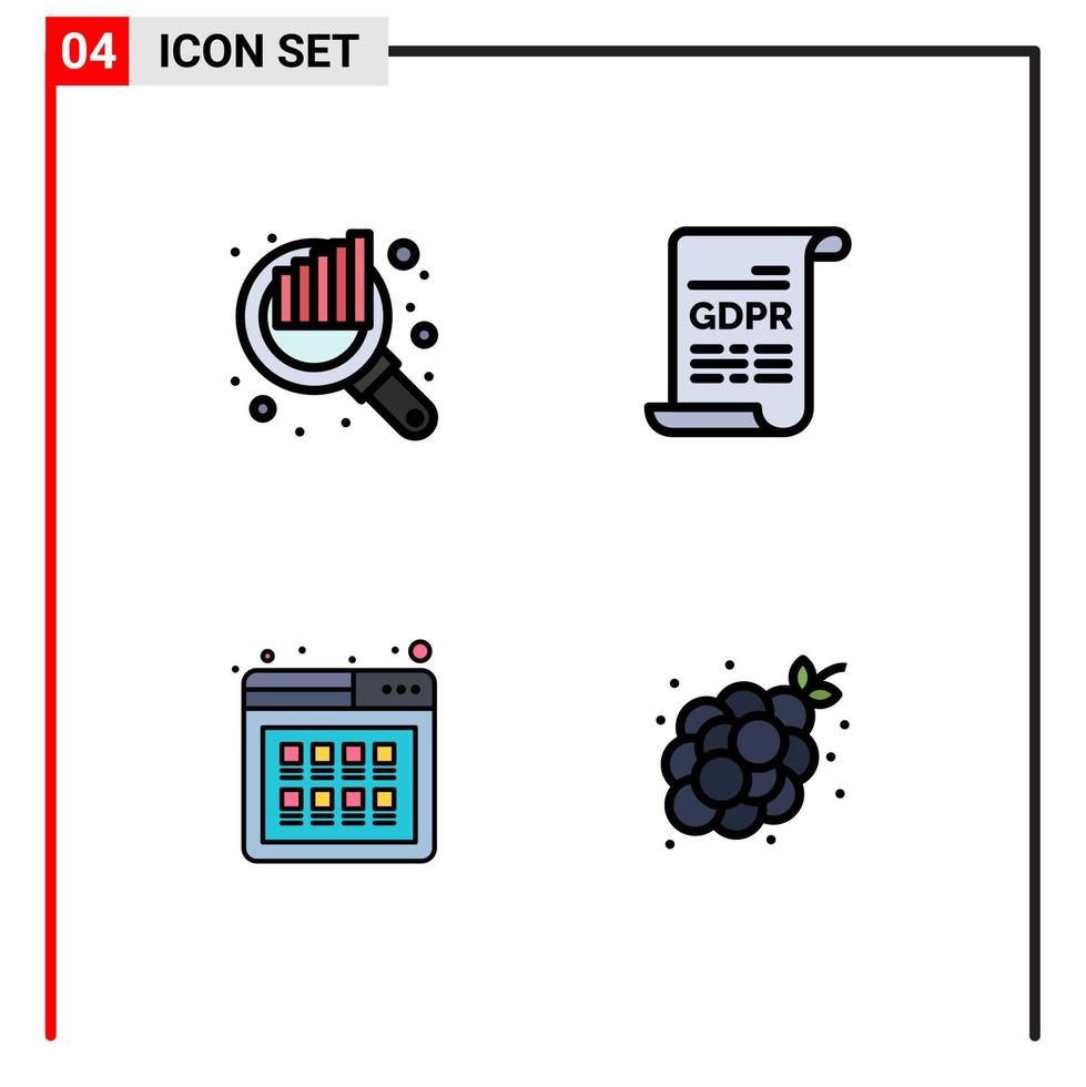 Pictogram Set of 4 Simple Filledline Flat Colors of audit online seo gdpr purchase Editable Vector Design Elements