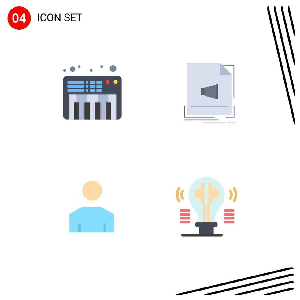 conjunto de pictogramas de 4 iconos planos simples de música perfil de música de audio masculino elementos de diseño vectorial editables vector