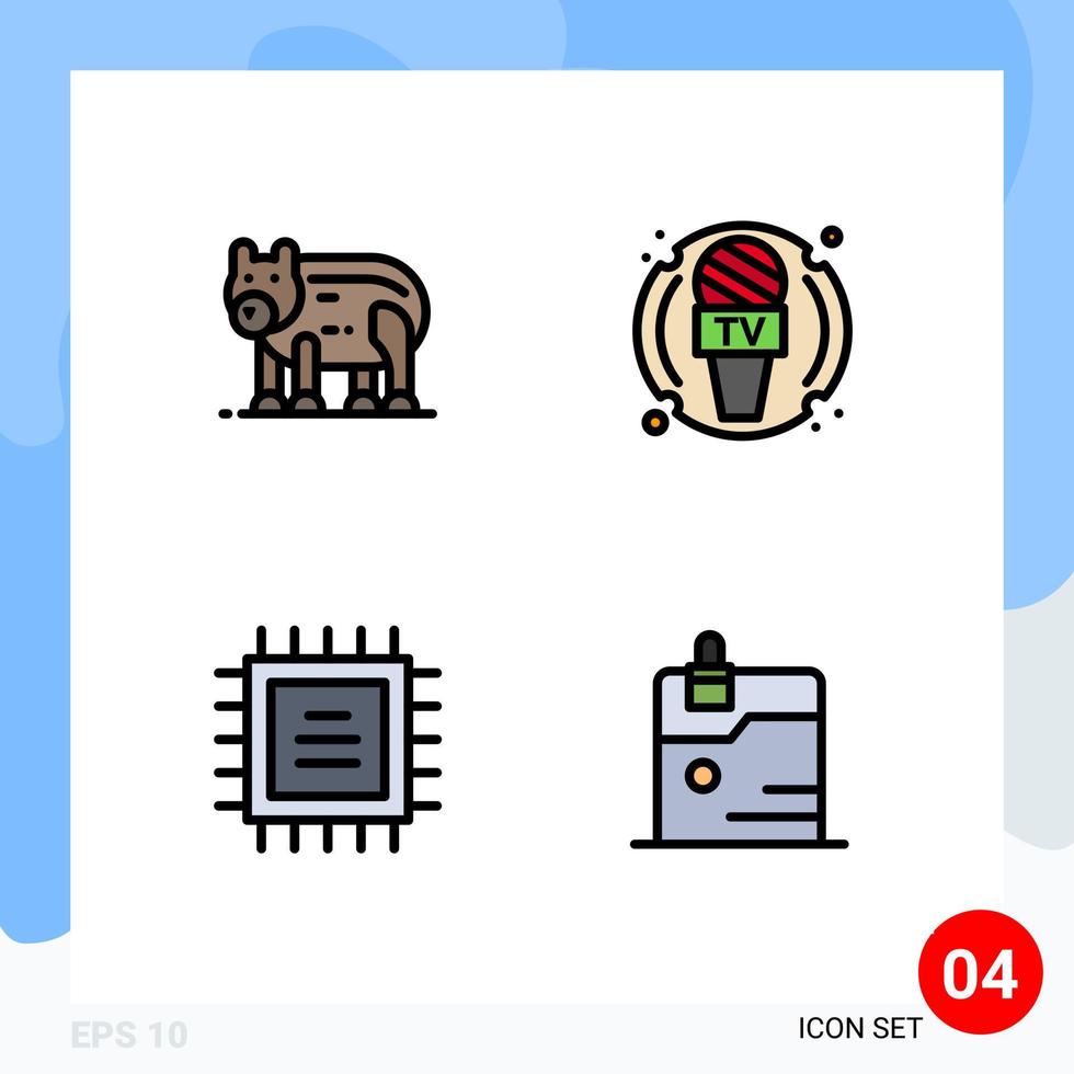 4 Thematic Vector Filledline Flat Colors and Editable Symbols of animal chipset canada microphone business Editable Vector Design Elements