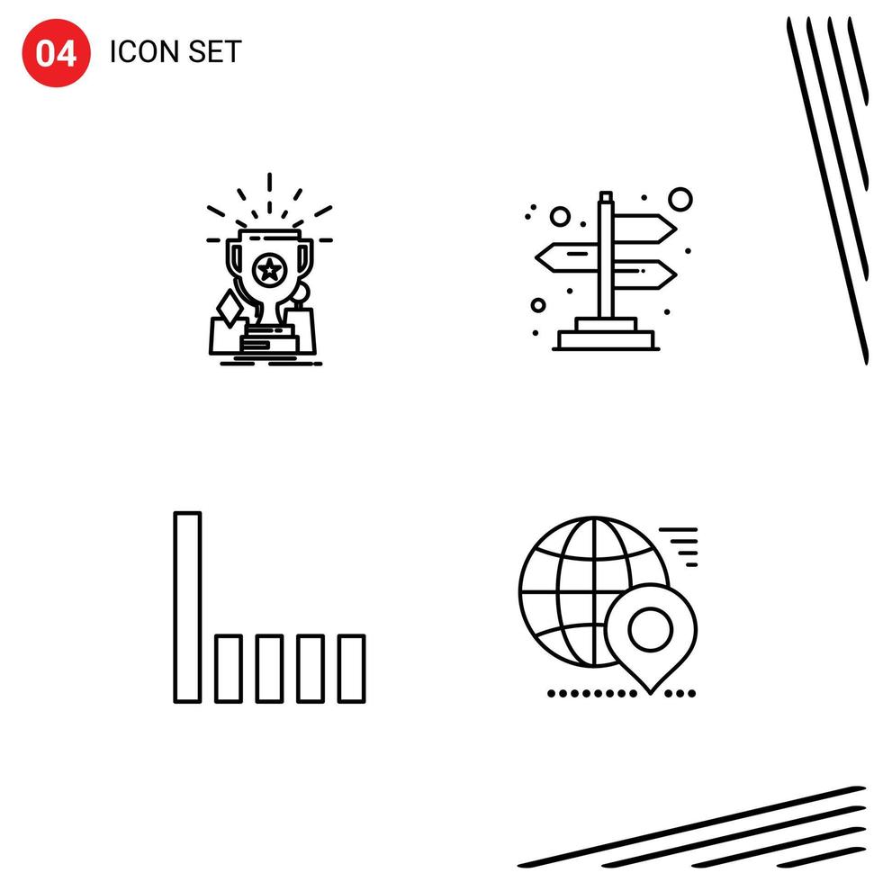 4 User Interface Line Pack of modern Signs and Symbols of achievement phone prize direction globe Editable Vector Design Elements