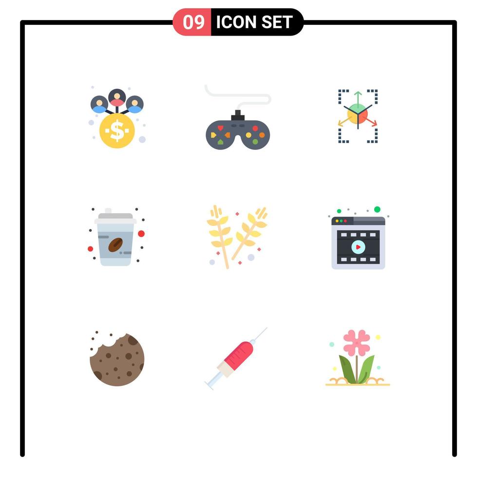 Pictogram Set of 9 Simple Flat Colors of garden agriculture grid takeout coffee cup Editable Vector Design Elements