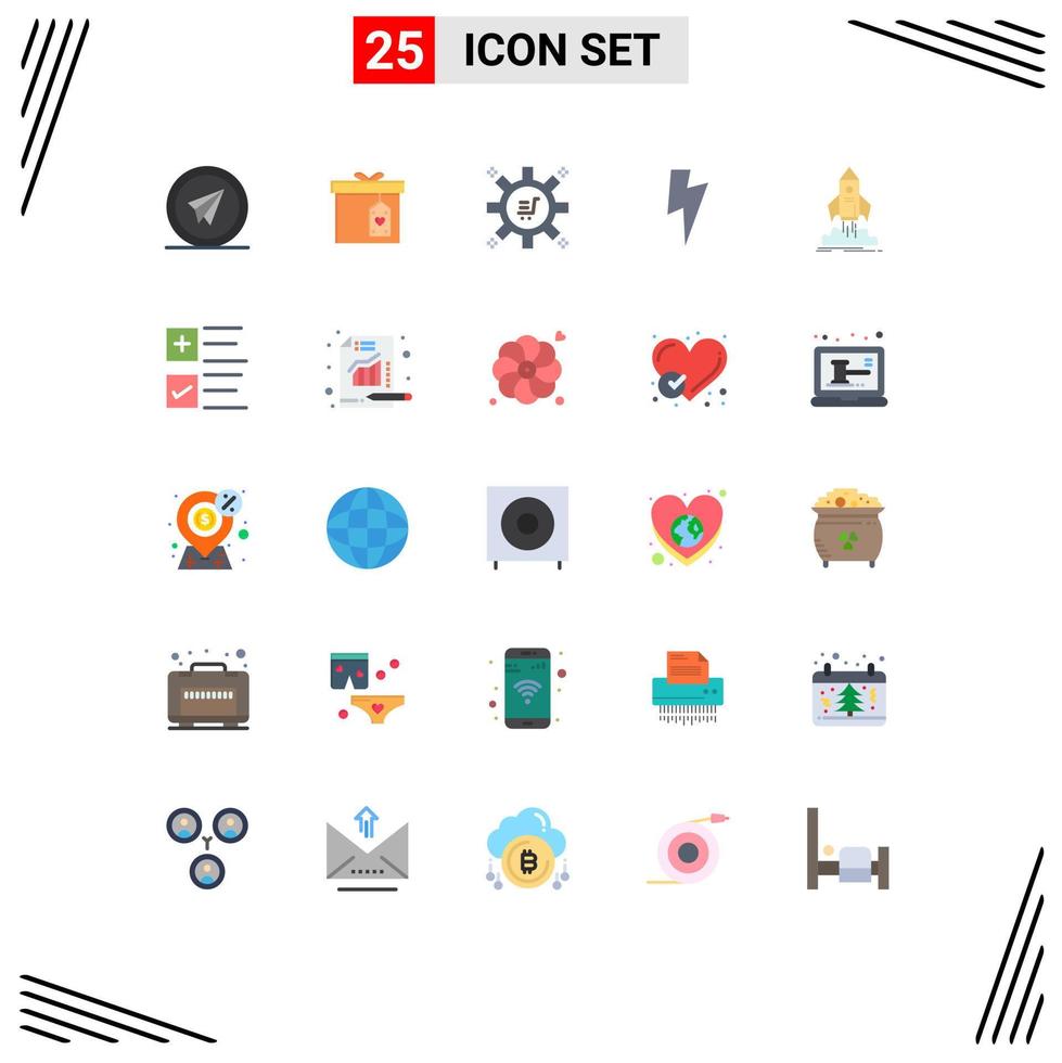 Set of 25 Modern UI Icons Symbols Signs for startup media delivery power marketing technology Editable Vector Design Elements