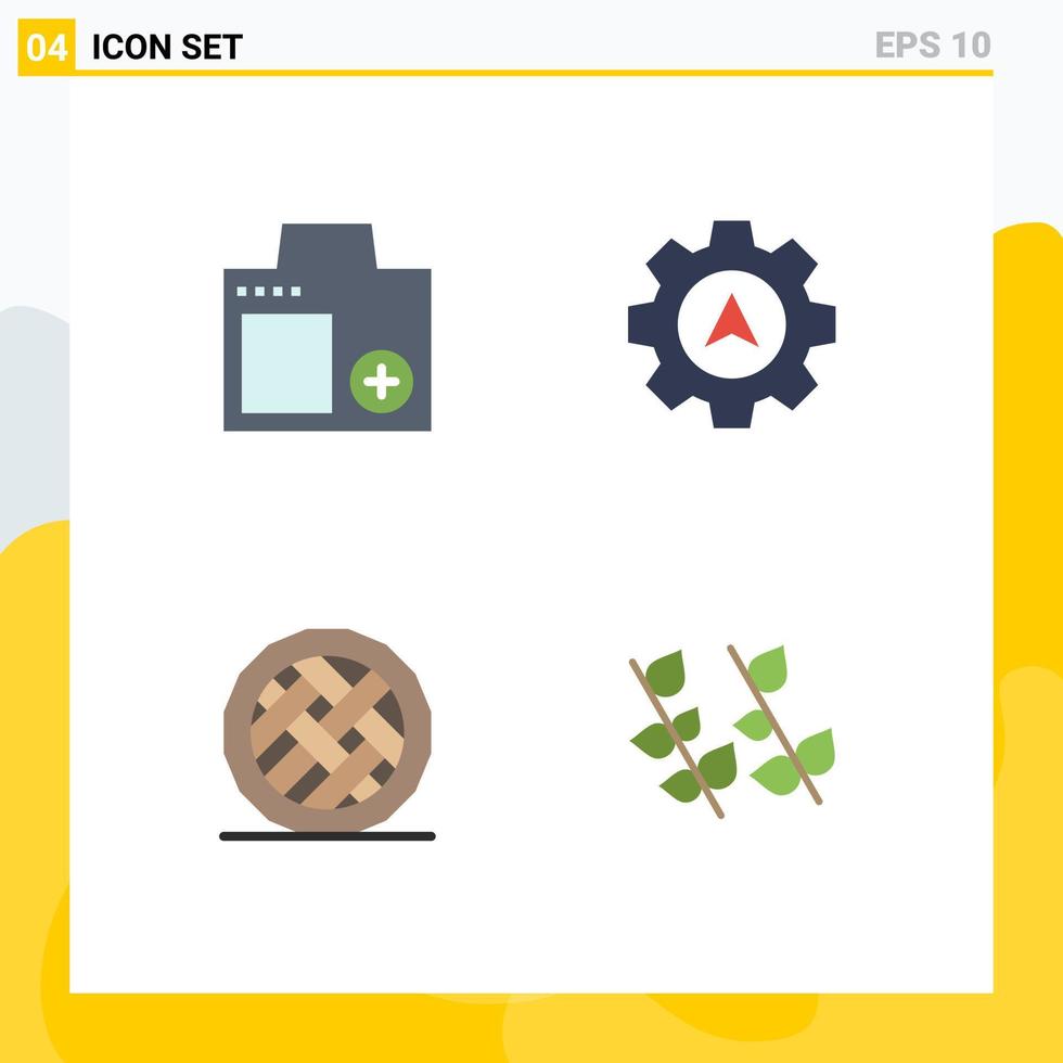 Universal Icon Symbols Group of 4 Modern Flat Icons of camera cake photo cursor pie Editable Vector Design Elements