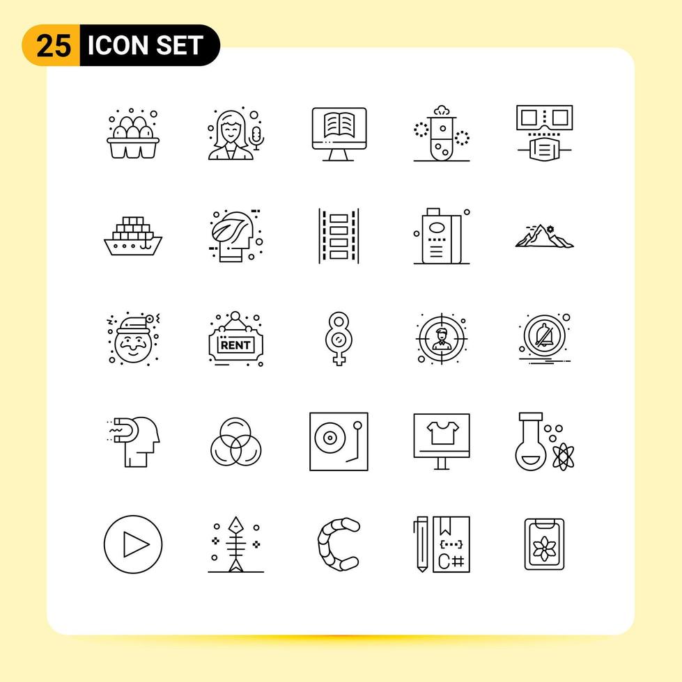 25 Universal Lines Set for Web and Mobile Applications protection glasses book thermal energy radioactivity Editable Vector Design Elements