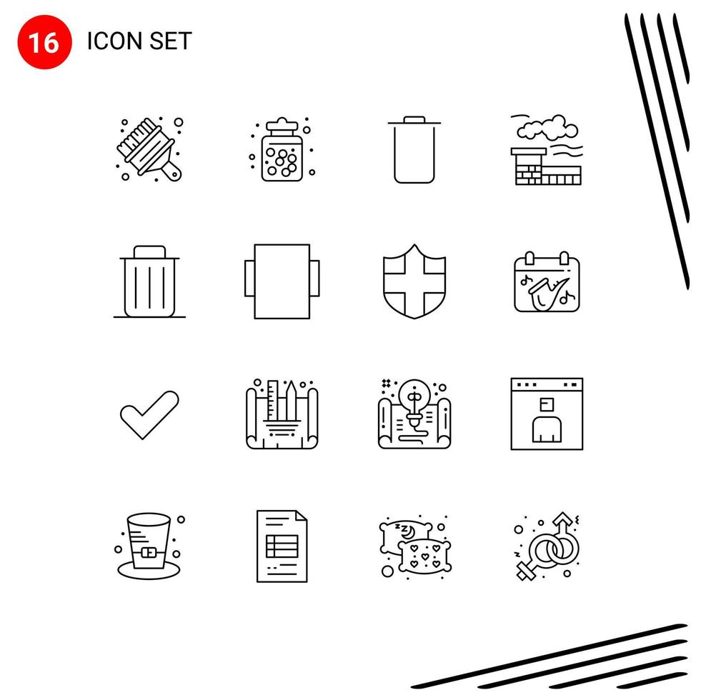 Universal Icon Symbols Group of 16 Modern Outlines of recycle delete sweets landscape factory Editable Vector Design Elements