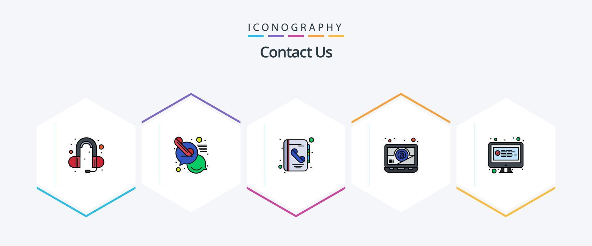 Contact Us 25 FilledLine icon pack including chat. online. book. computer. email vector