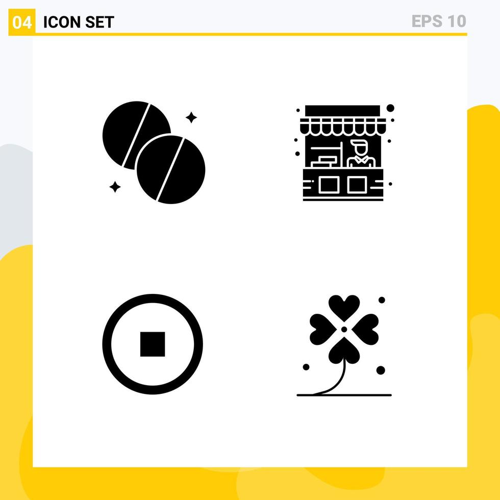 Modern Set of 4 Solid Glyphs Pictograph of antibiotics stop medicine stand clover Editable Vector Design Elements