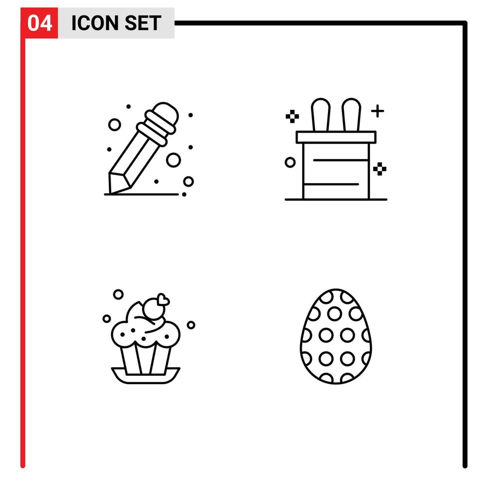 4 Line concept for Websites Mobile and Apps pencil easter rabbit cup egg Editable Vector Design Elements