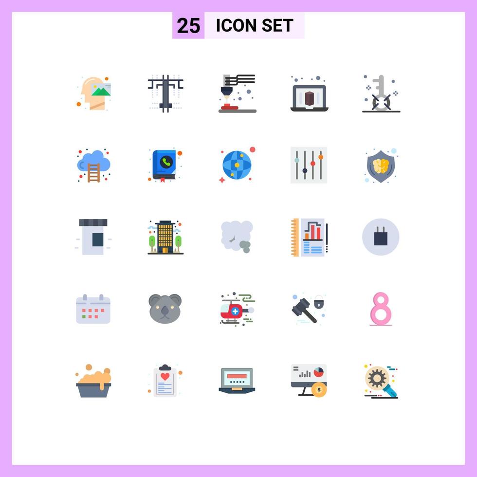 Modern Set of 25 Flat Colors and symbols such as optimization keywords printing engine laptop Editable Vector Design Elements