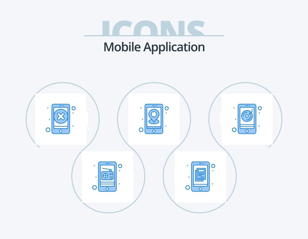 Mobile Application Blue Icon Pack 5 Icon Design. broadcasting. navigation. close. location. app vector