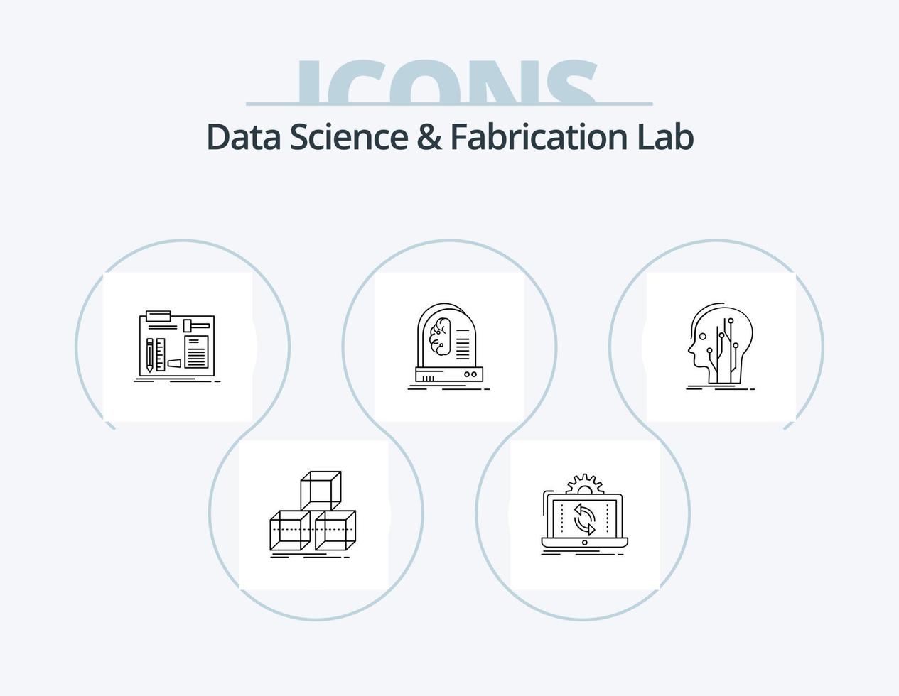 Data Science And Fabrication Lab Line Icon Pack 5 Icon Design. hacking. brain. research. workshop. diy vector