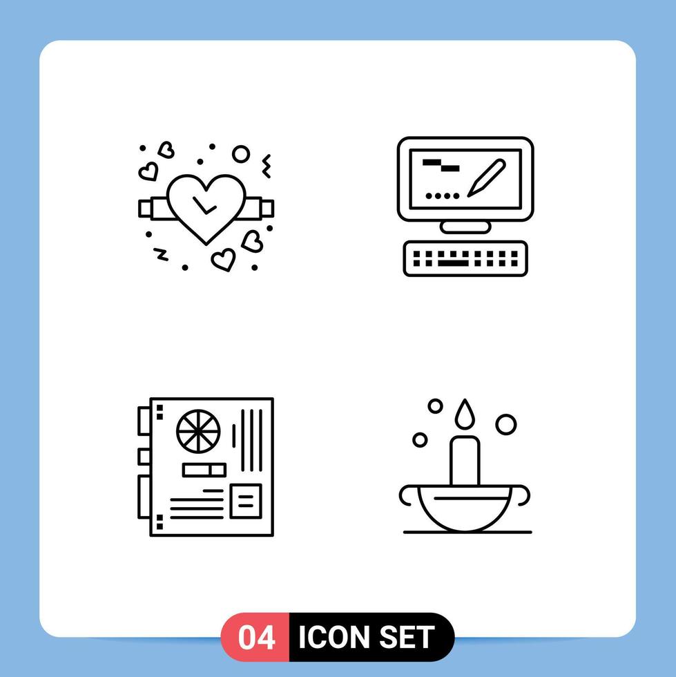 paquete de 4 signos y símbolos de colores planos de línea de relleno modernos para medios de impresión web como el amor computadora madre computadora aladdin elementos de diseño de vectores editables