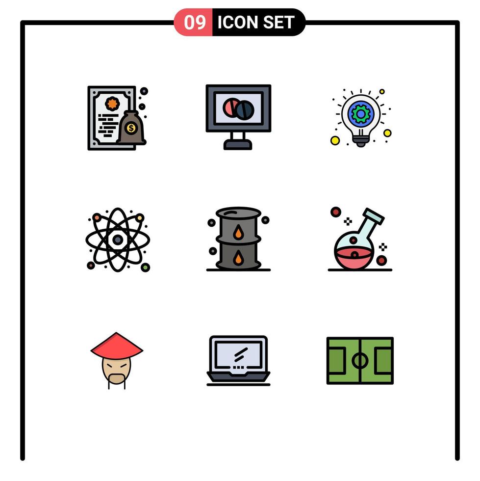 User Interface Pack of 9 Basic Filledline Flat Colors of gas energy idea science atom Editable Vector Design Elements