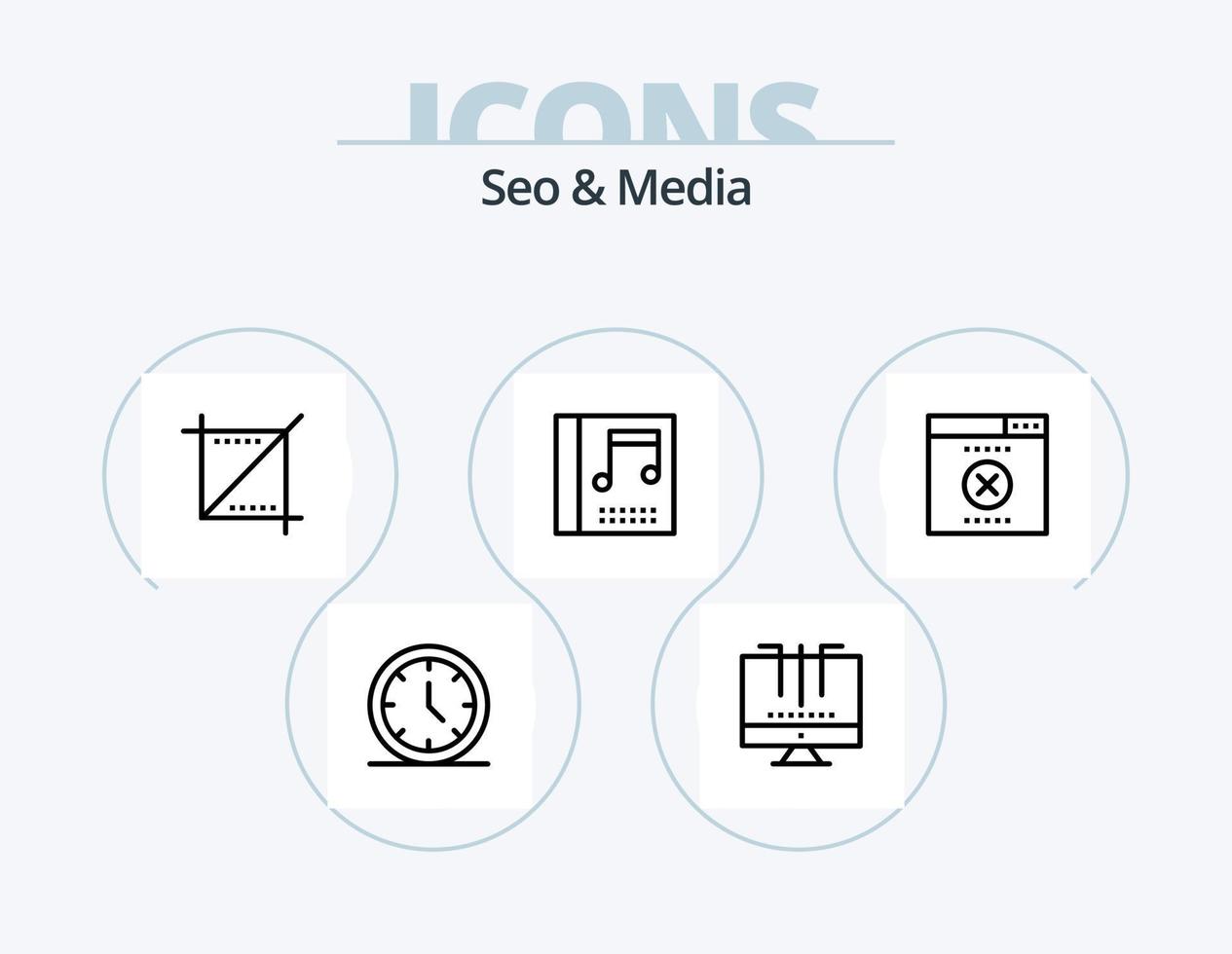 Seo and Media Line Icon Pack 5 Icon Design. time. wrong. broadcast. seo. player vector