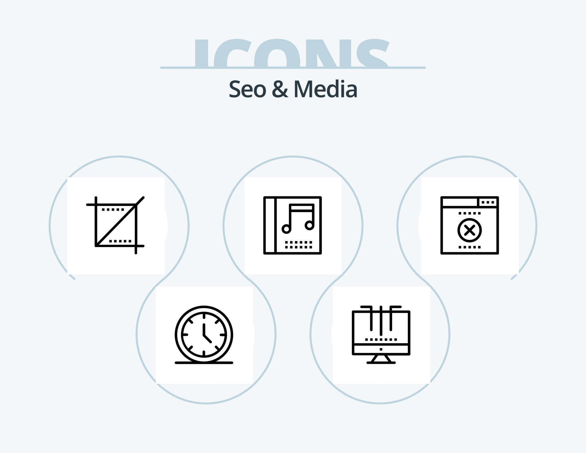 Seo and Media Line Icon Pack 5 Icon Design. time. wrong. broadcast. seo