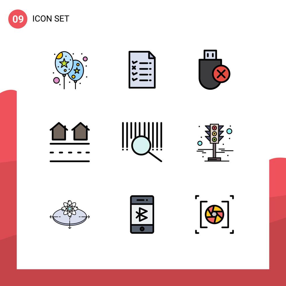 Group of 9 Modern Filledline Flat Colors Set for product residences hardware real houses Editable Vector Design Elements