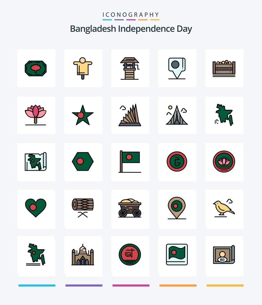 día de la independencia de bangladesh creativo paquete de iconos rellenos de 25 líneas, como caja. bangladesh granja. bengalí chat vector