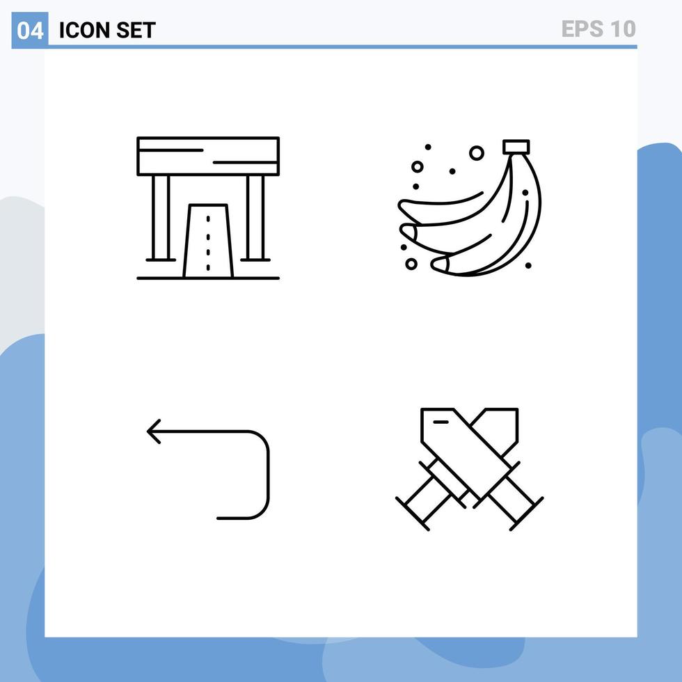 4 Thematic Vector Filledline Flat Colors and Editable Symbols of activities arrow game food loop arrow Editable Vector Design Elements