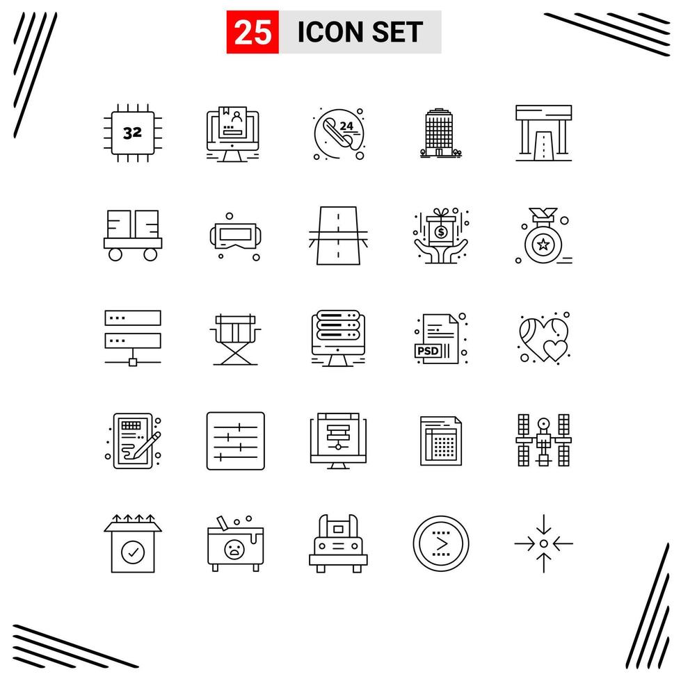 Pack of 25 Modern Lines Signs and Symbols for Web Print Media such as space office computer building communication Editable Vector Design Elements