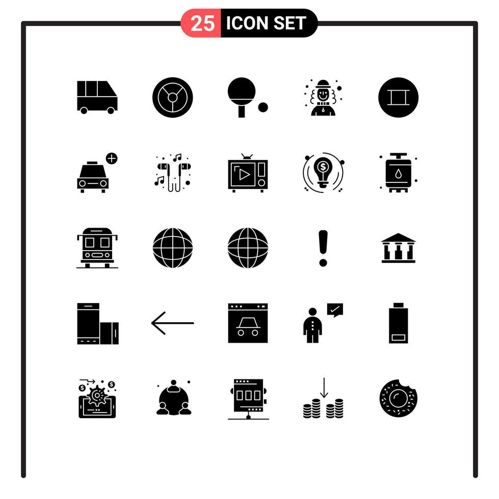 Set of 25 Commercial Solid Glyphs pack for add car harlequin symbols ancient Editable Vector Design Elements