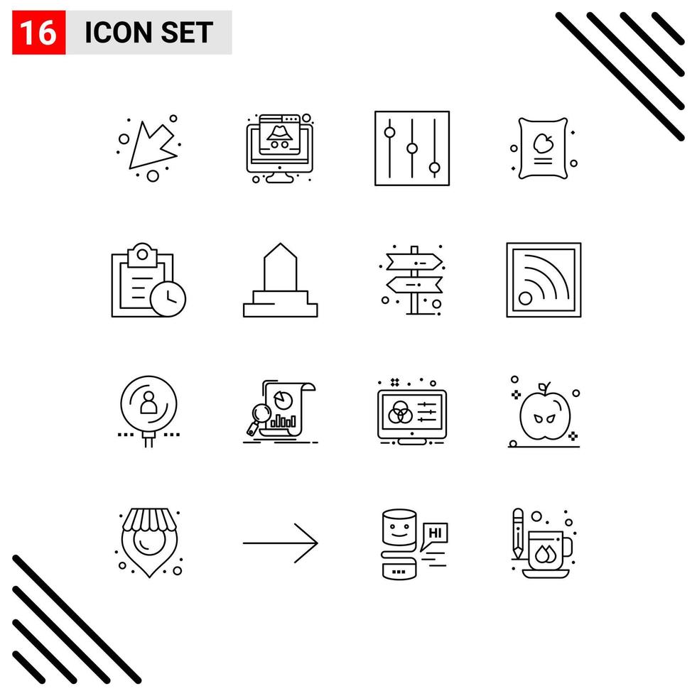 Group of 16 Modern Outlines Set for historical building todo tools tasks bag Editable Vector Design Elements