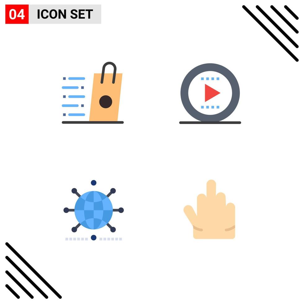 Group of 4 Modern Flat Icons Set for bag global shop media business Editable Vector Design Elements