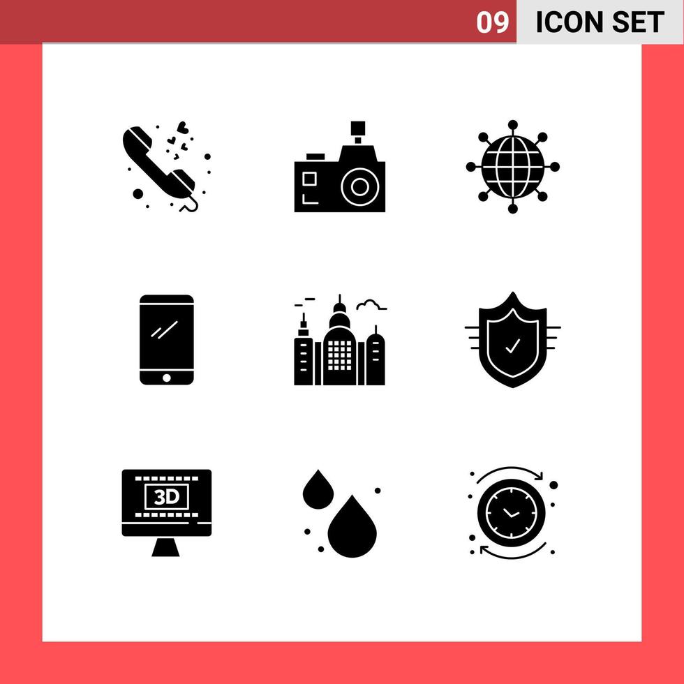 Modern Set of 9 Solid Glyphs Pictograph of iphone mobile photography smart phone modern Editable Vector Design Elements