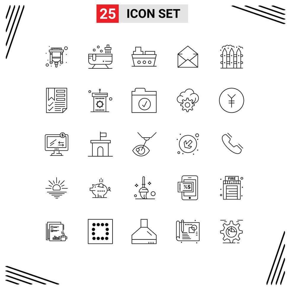 Set of 25 Modern UI Icons Symbols Signs for farming open boat message email Editable Vector Design Elements