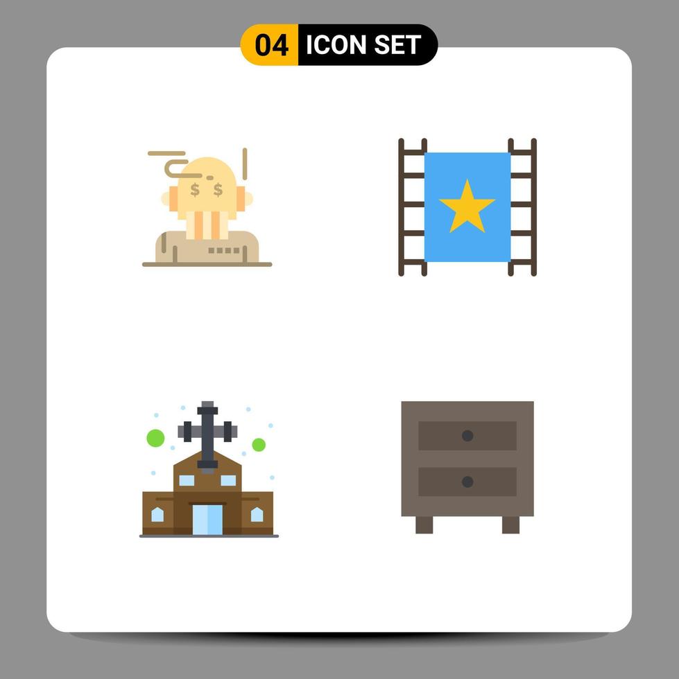 4 User Interface Flat Icon Pack of modern Signs and Symbols of robo advisor building algorithm player church Editable Vector Design Elements