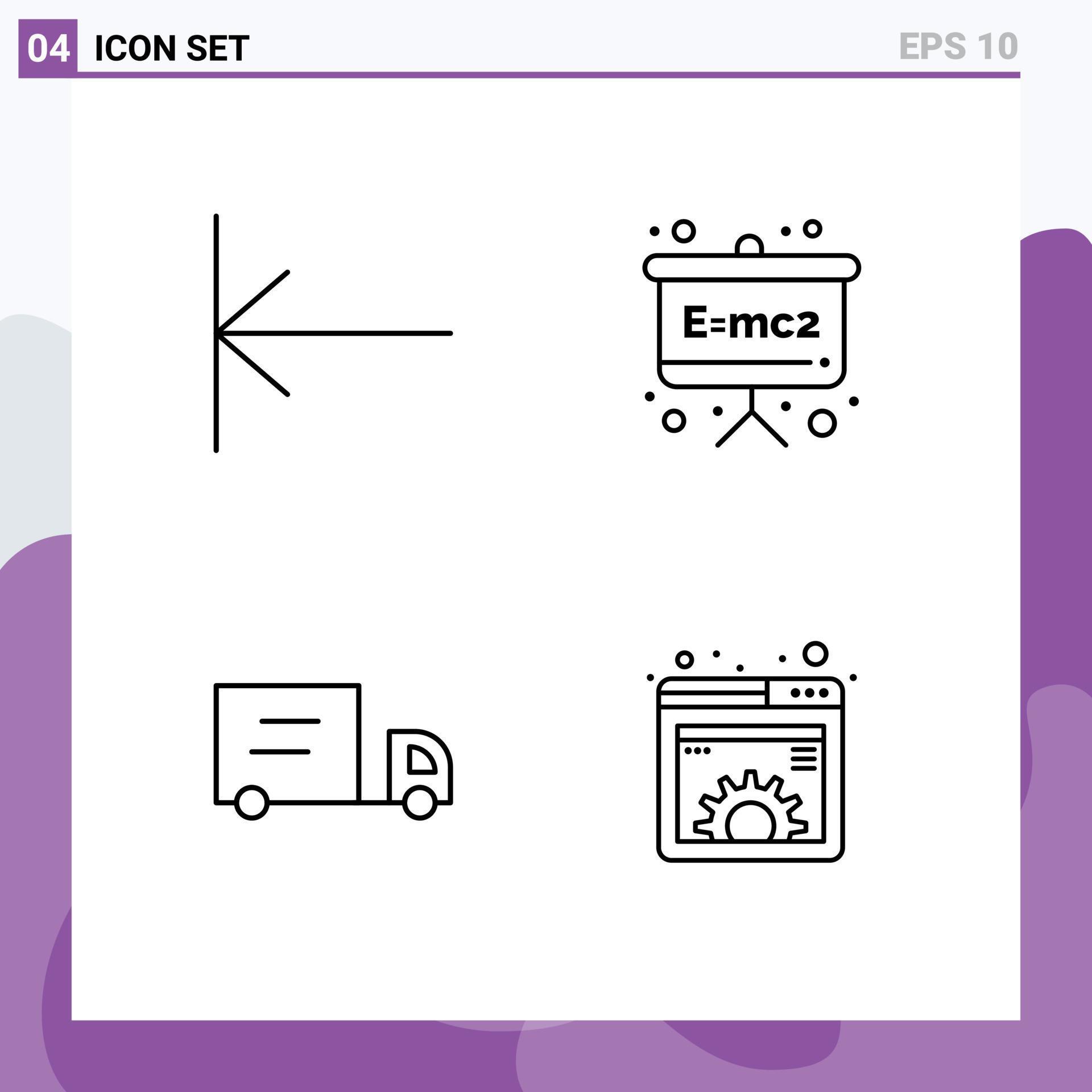 Line Pack of 4 Universal Symbols of arrow content board physics formula gear Editable Vector