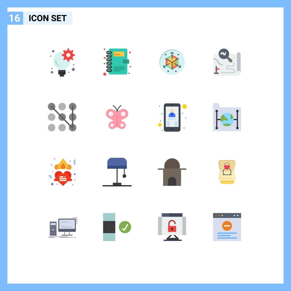 Set of 16 Modern UI Icons Symbols Signs for security lock modification search travel Editable Pack of Creative Vector Design Elements